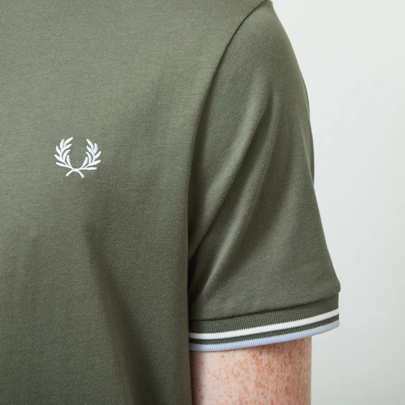 Fred Perry Twin Tipped T Shirt Laurel Wreath Green Ecru Dusky Blue-4