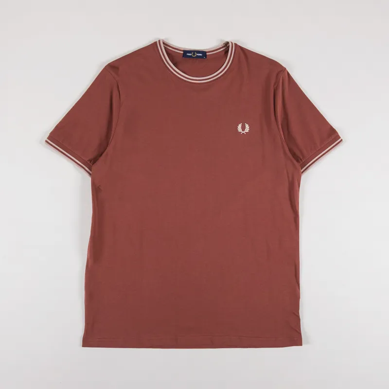 Fred Perry Twin Tipped T Shirt Whisky Brown Porridge Marl