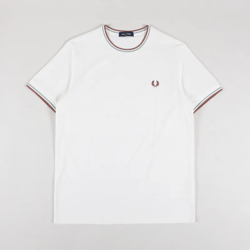 Fred Perry Twin Tipped T Shirt Light Ecru Silver Blue Cinnamon