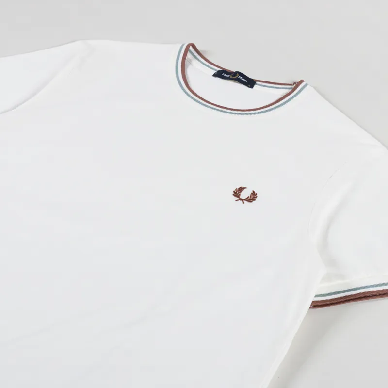 Fred Perry Twin Tipped T Shirt Light Ecru Silver Blue Cinnamon-1