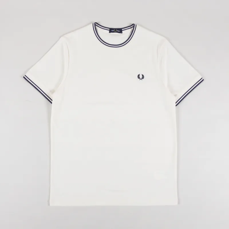 Fred Perry Twin Tipped T Shirt Ecru Tennis Blue
