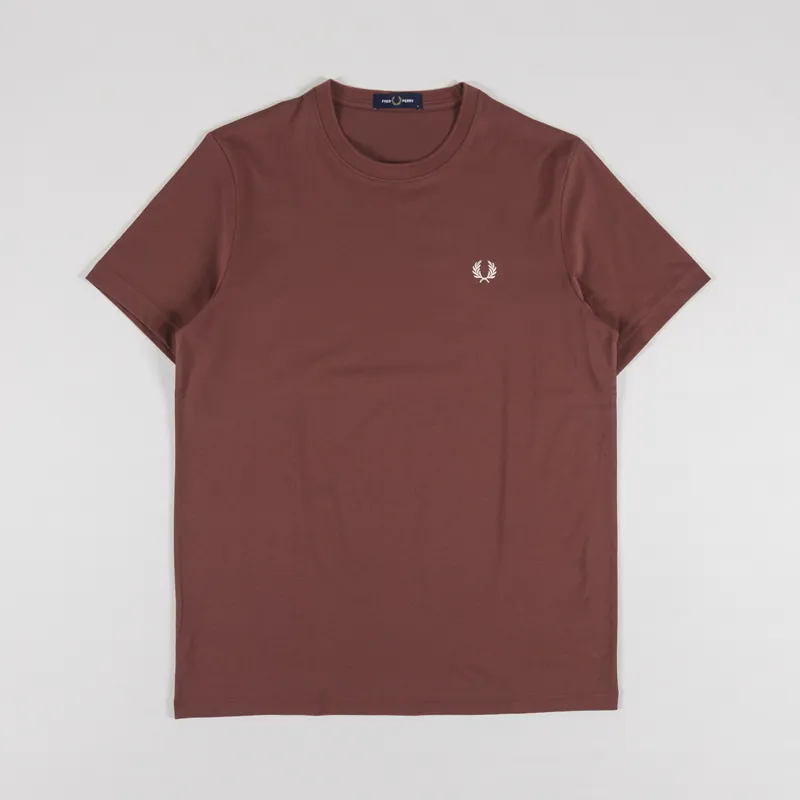 Fred Perry Crew Neck T Shirt Whisky Brown Porridge Marl