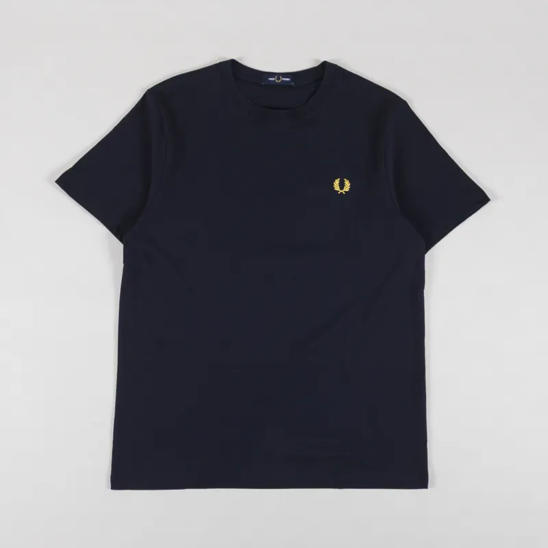 Fred Perry Crew Neck T Shirt Navy Honeycomb