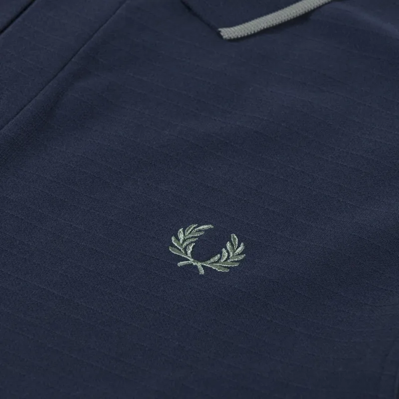 Fred Perry Textured Stripe Button Through Polo Dark Airforce-3
