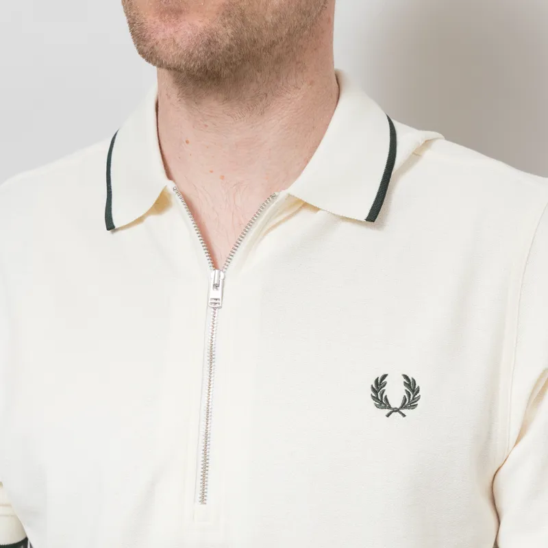 Fred Perry Crepe Pique Polo Shirt Ecru-6