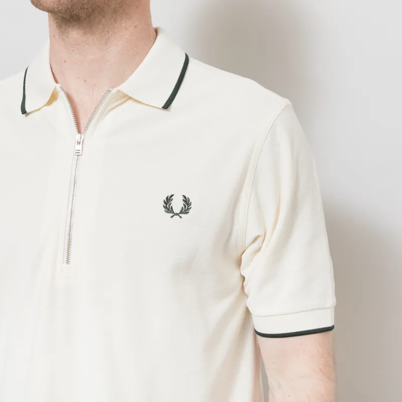Fred Perry Crepe Pique Polo Shirt Ecru-5