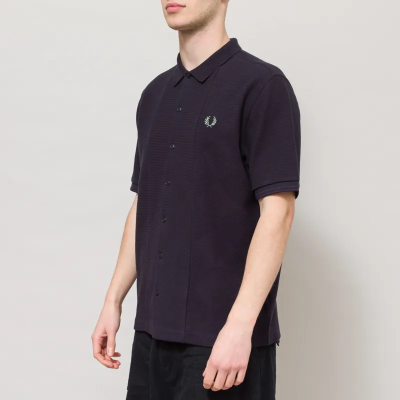 Fred Perry Button Through Jac Polo Shirt Navy-1