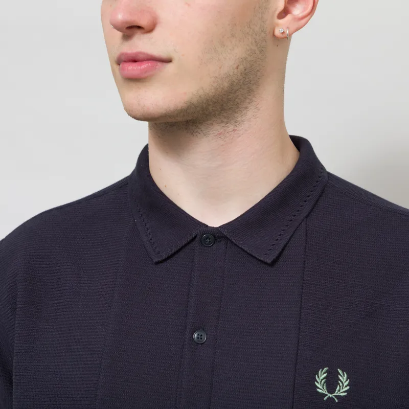 Fred Perry Button Through Jac Polo Shirt Navy-4
