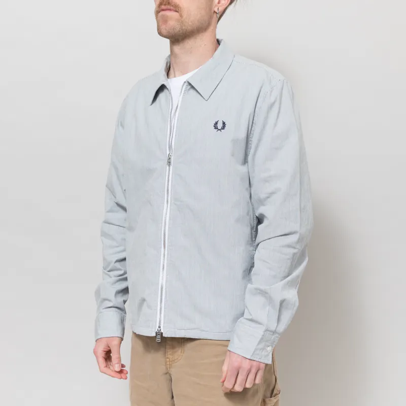 Fred Perry Striped Seersucker Zip Through Overshirt Blue White-1