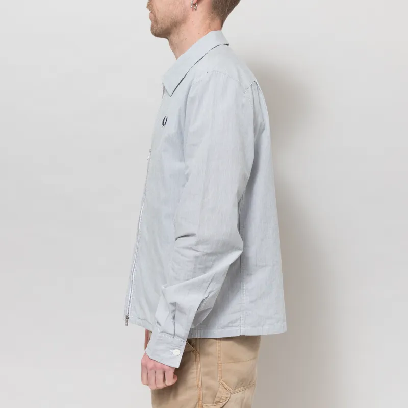 Fred Perry Striped Seersucker Zip Through Overshirt Blue White-2