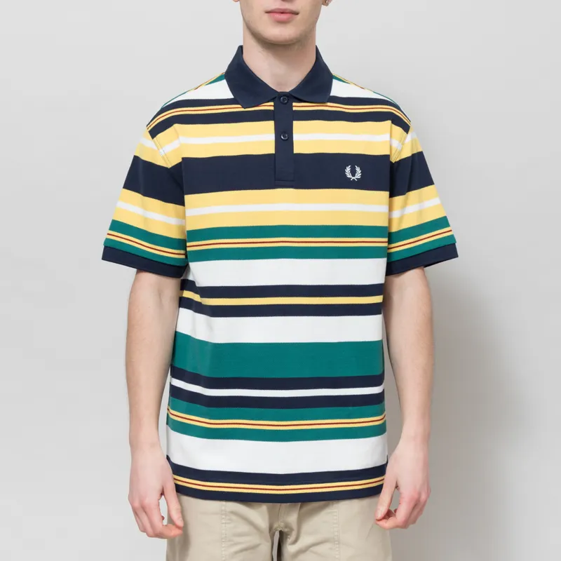 Fred Perry Striped Relaxed Polo Shirt Lemon Barley