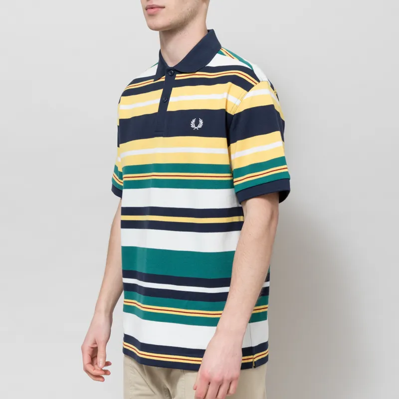 Fred Perry Striped Relaxed Polo Shirt Lemon Barley-1
