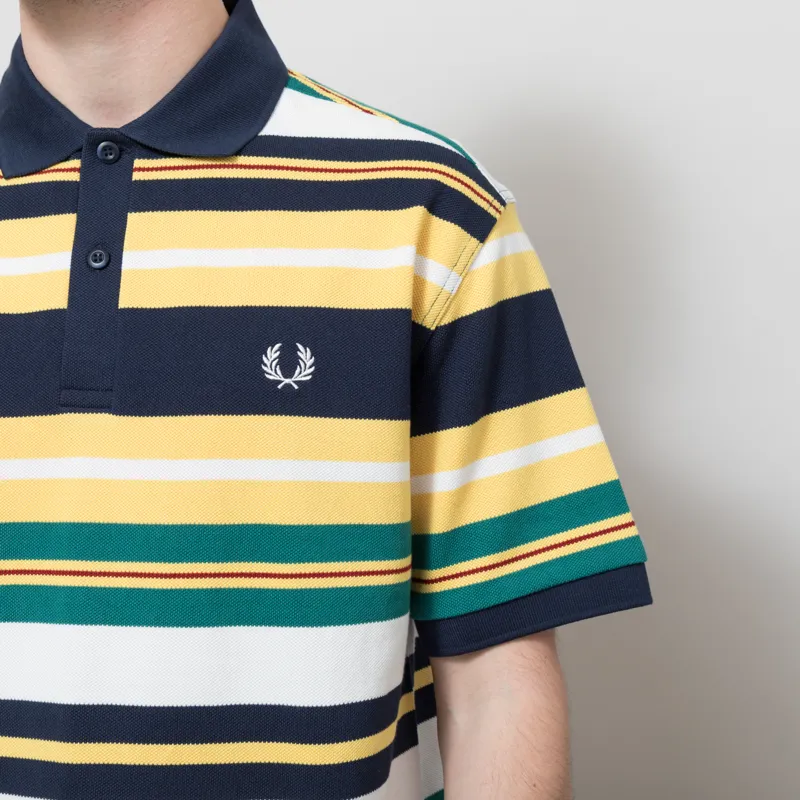 Fred Perry Striped Relaxed Polo Shirt Lemon Barley-5