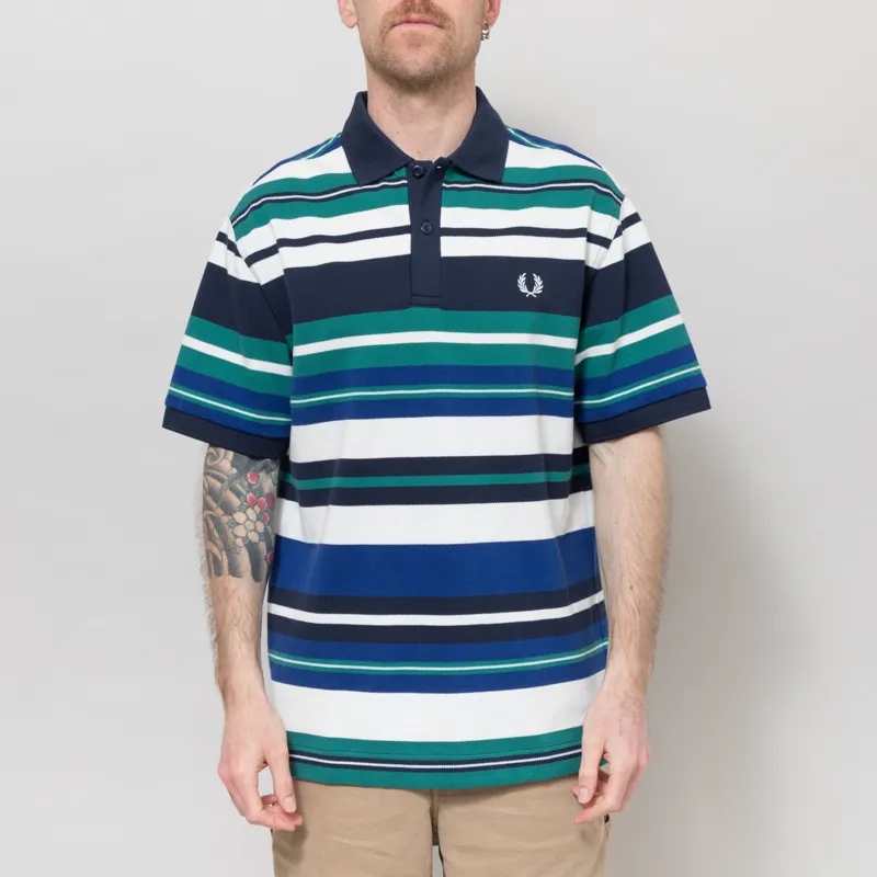 Fred Perry Striped Relaxed Polo Shirt Deep Mint