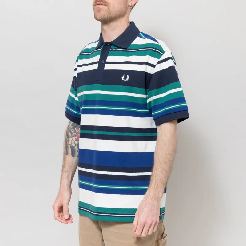 Fred Perry Striped Relaxed Polo Shirt Deep Mint-1