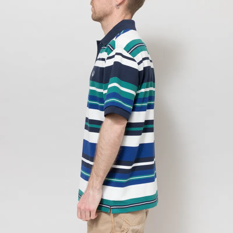 Fred Perry Striped Relaxed Polo Shirt Deep Mint-2