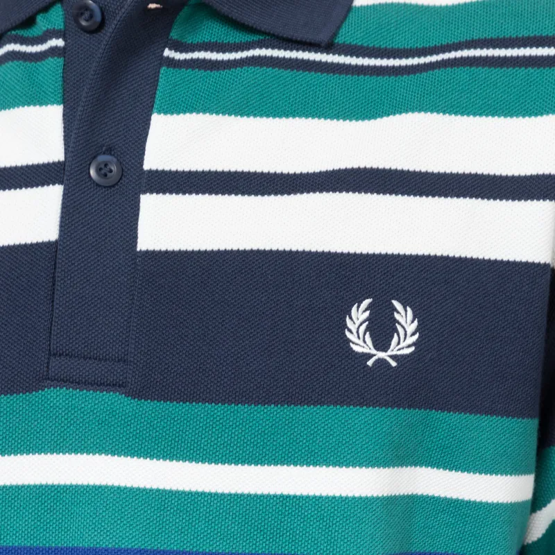 Fred Perry Striped Relaxed Polo Shirt Deep Mint-7