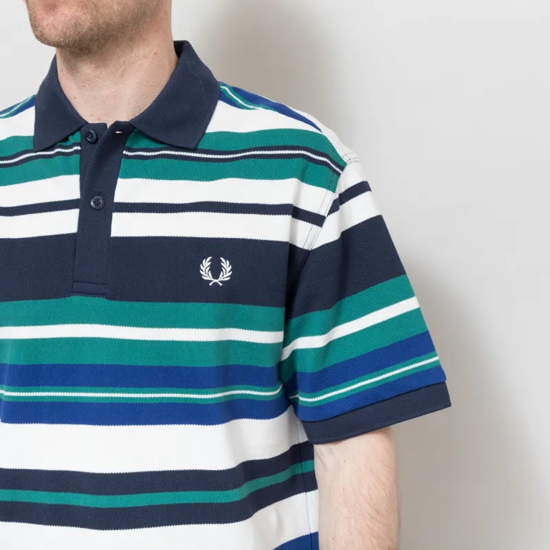 Fred Perry Striped Relaxed Polo Shirt Deep Mint-5