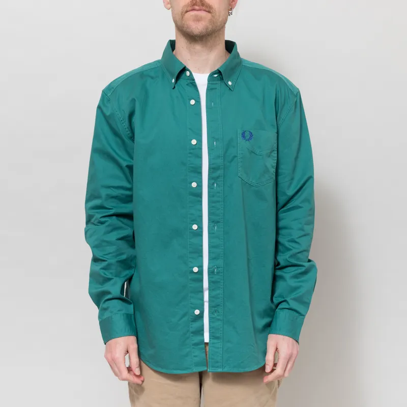 Fred Perry Relaxed Washed Twill Shirt Deep Mint