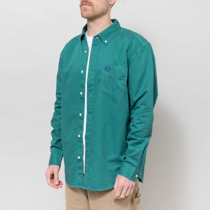 Fred Perry Relaxed Washed Twill Shirt Deep Mint-1