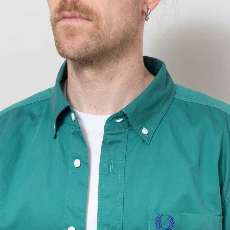 Fred Perry Relaxed Washed Twill Shirt Deep Mint-5