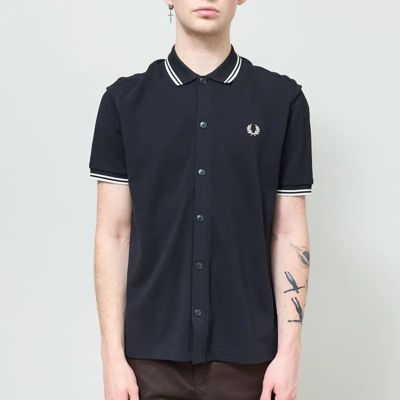 Fred Perry Button Through Polo Shirt Navy