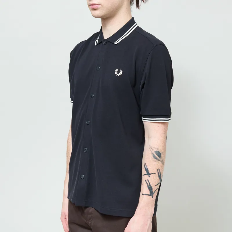 Fred Perry Button Through Polo Shirt Navy-1