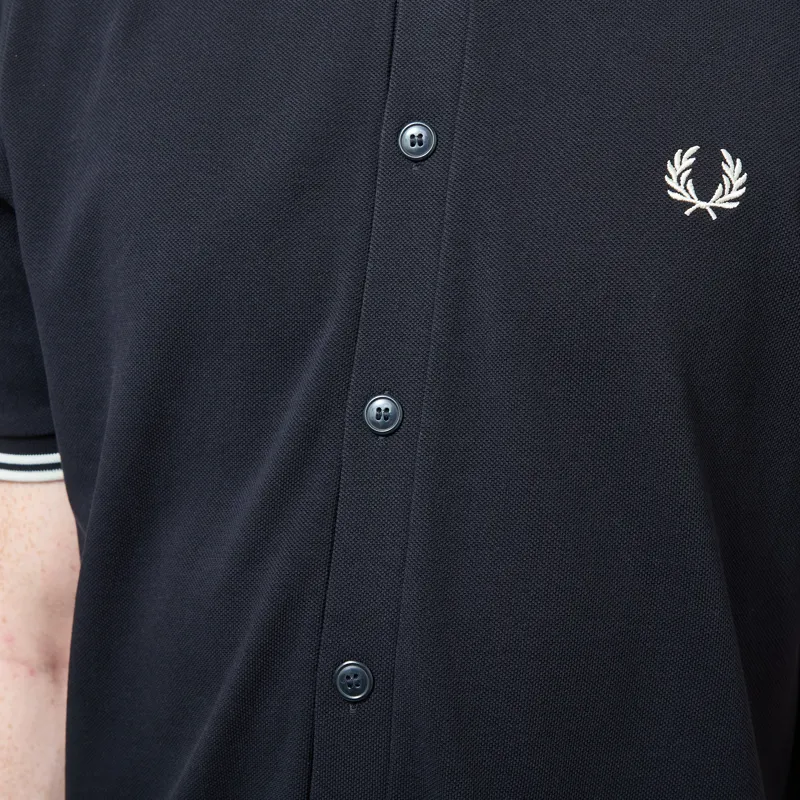 Fred Perry Button Through Polo Shirt Navy-4
