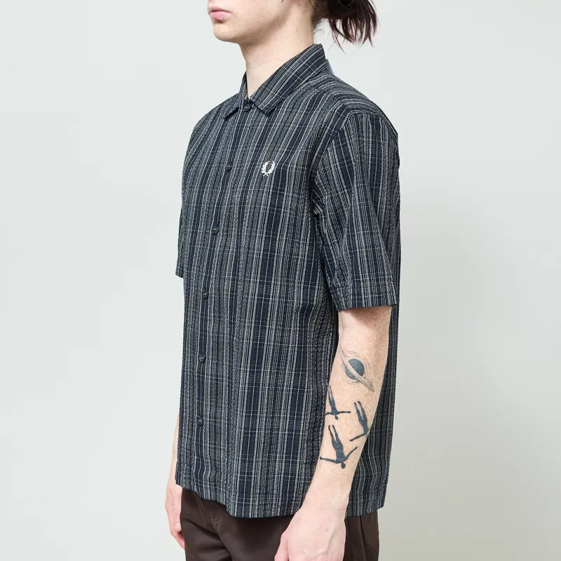 Fred Perry Seersucker Check Shirt Navy-1
