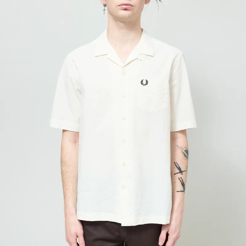Fred Perry Seersucker Revere Collar Shirt Ecru