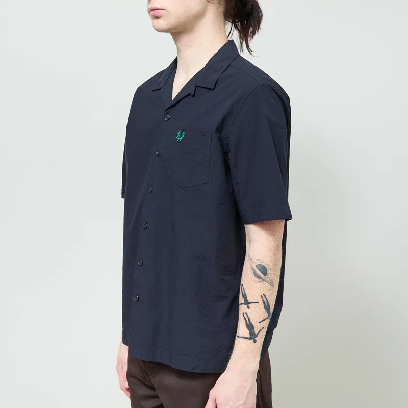 Fred Perry Seersucker Revere Collar Shirt Navy-1