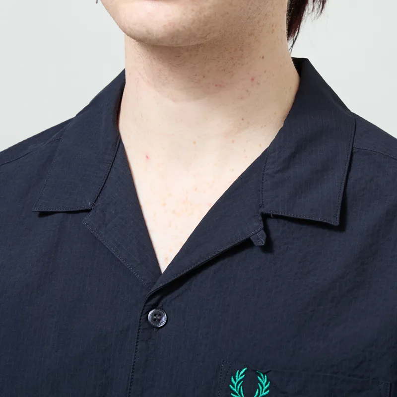 Fred Perry Seersucker Revere Collar Shirt Navy-3
