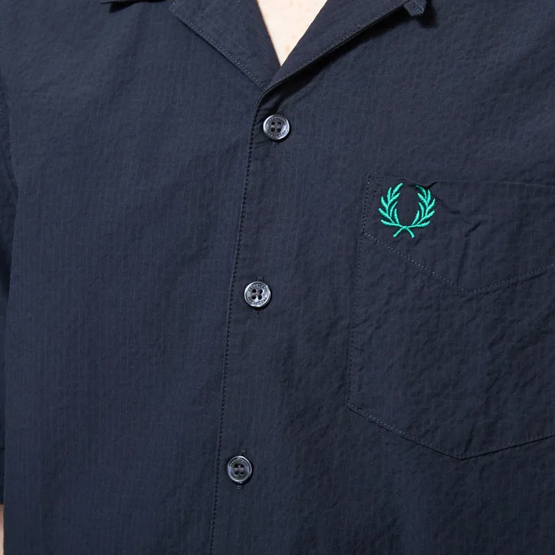 Fred Perry Seersucker Revere Collar Shirt Navy-5