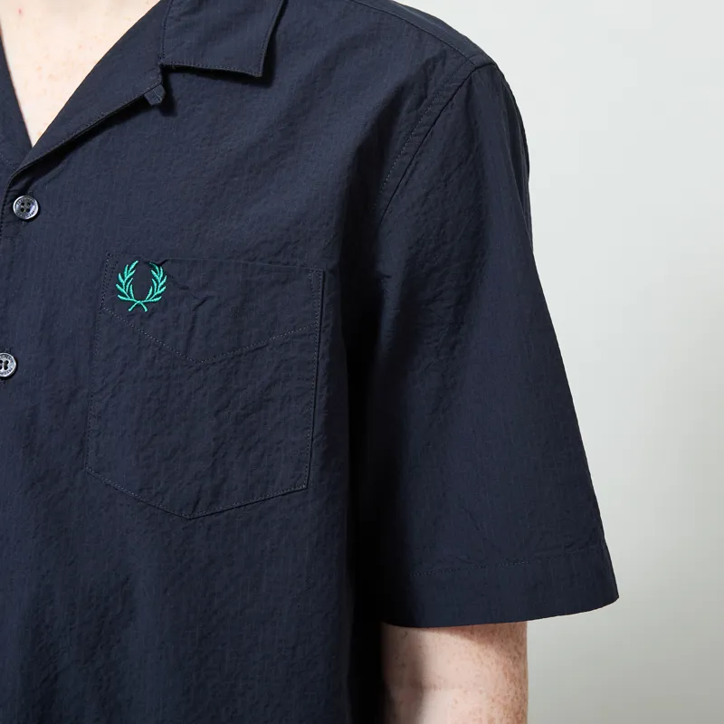 Fred Perry Seersucker Revere Collar Shirt Navy-4