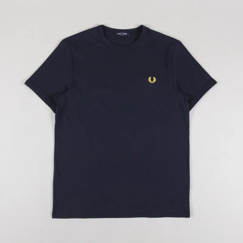 Fred Perry Ringer T Shirt Navy Honeycomb
