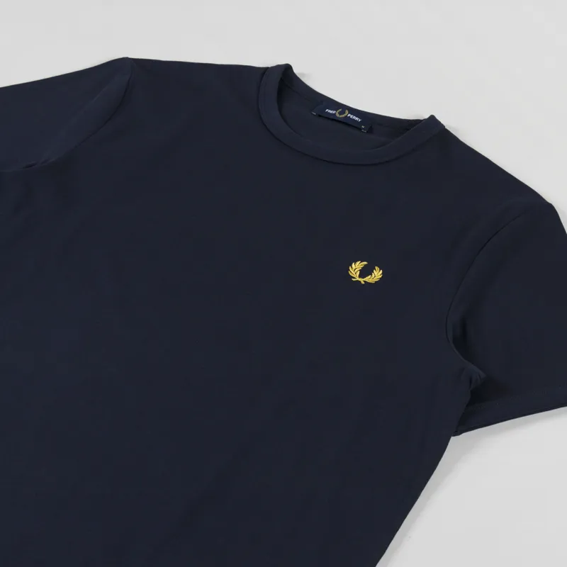Fred Perry Ringer T Shirt Navy Honeycomb-1