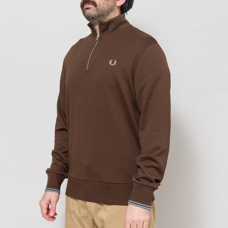 Fred Perry Half Zip Sweatshirt Burnt Tobacco Stockport Blue-1