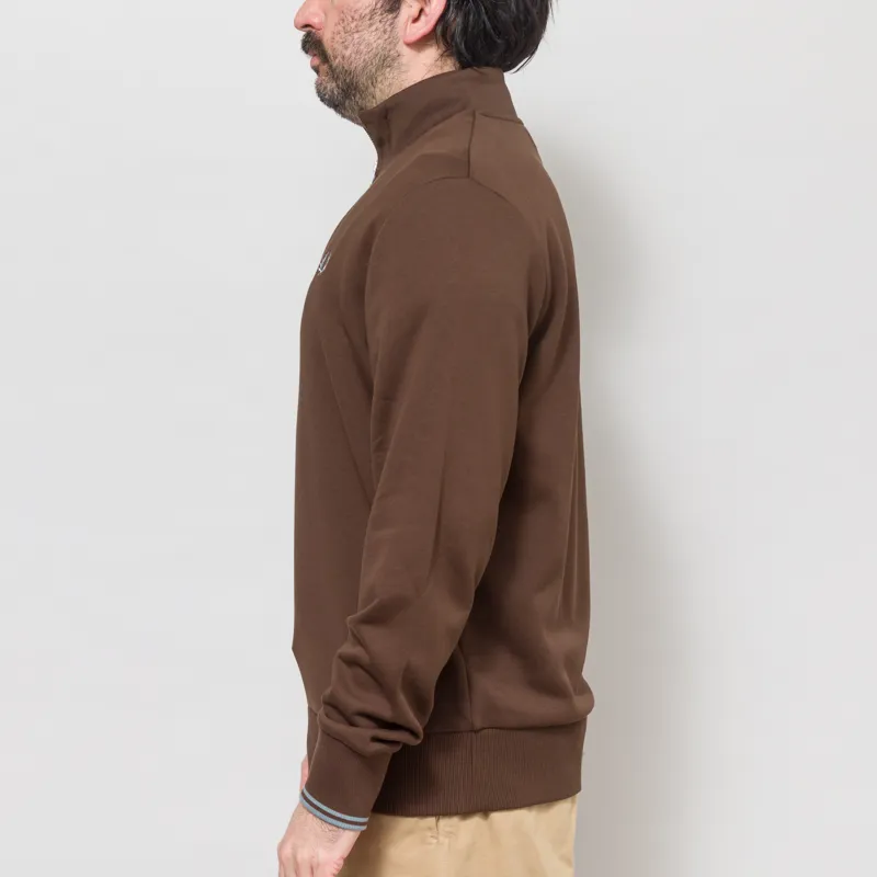 Fred Perry Half Zip Sweatshirt Burnt Tobacco Stockport Blue-2