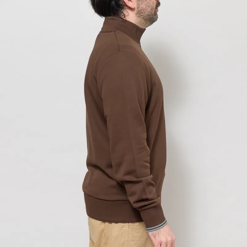 Fred Perry Half Zip Sweatshirt Burnt Tobacco Stockport Blue-4
