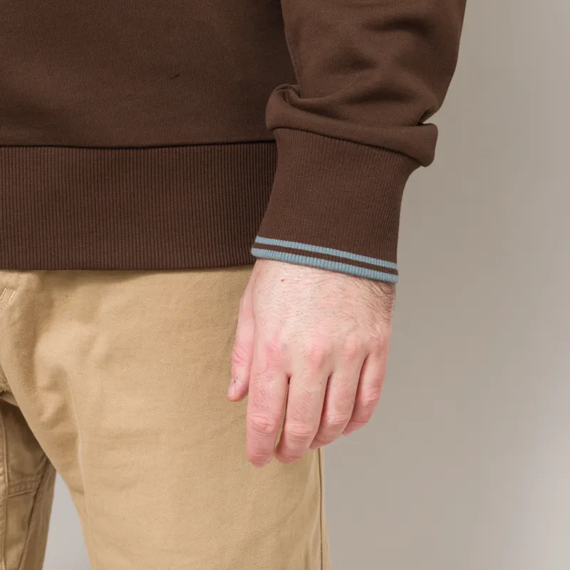 Fred Perry Half Zip Sweatshirt Burnt Tobacco Stockport Blue-7