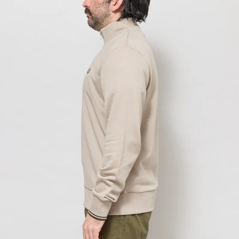 Fred Perry Half Zip Sweatshirt Warm Oat Court Green Tobacco-2