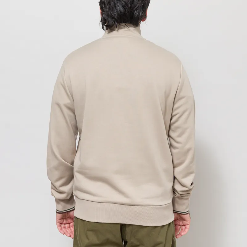 Fred Perry Half Zip Sweatshirt Warm Oat Court Green Tobacco-3