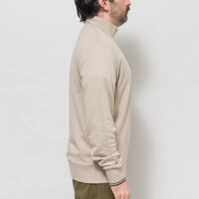 Fred Perry Half Zip Sweatshirt Warm Oat Court Green Tobacco-4