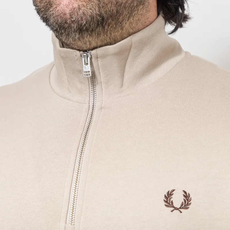 Fred Perry Half Zip Sweatshirt Warm Oat Court Green Tobacco-5