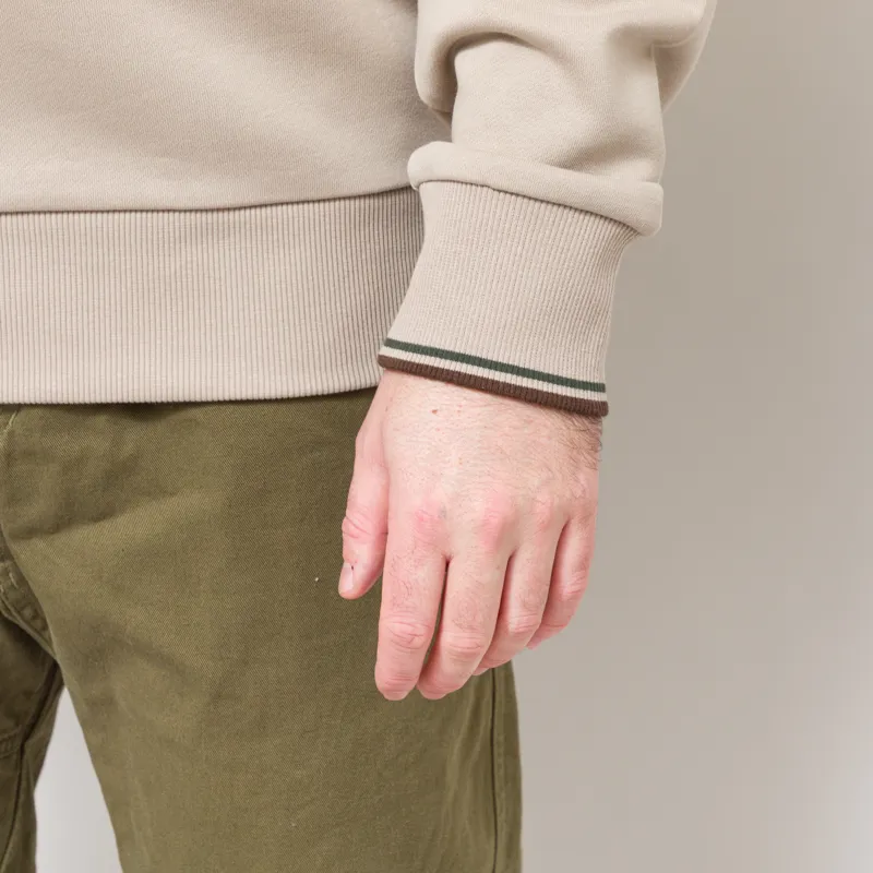 Fred Perry Half Zip Sweatshirt Warm Oat Court Green Tobacco-7