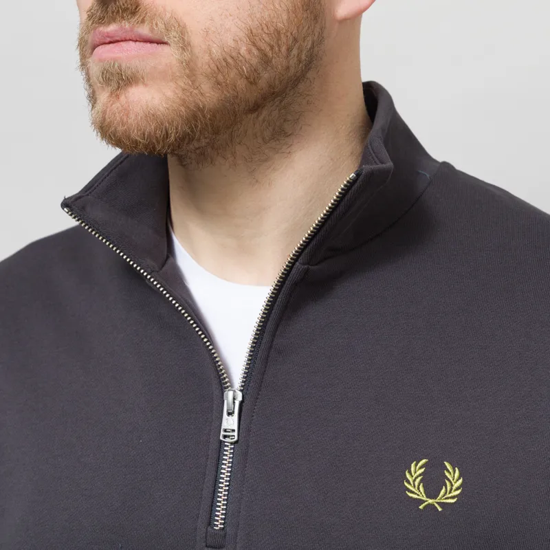 Fred Perry Half Zip Sweatshirt Grey Tennis Ball Yellow-5