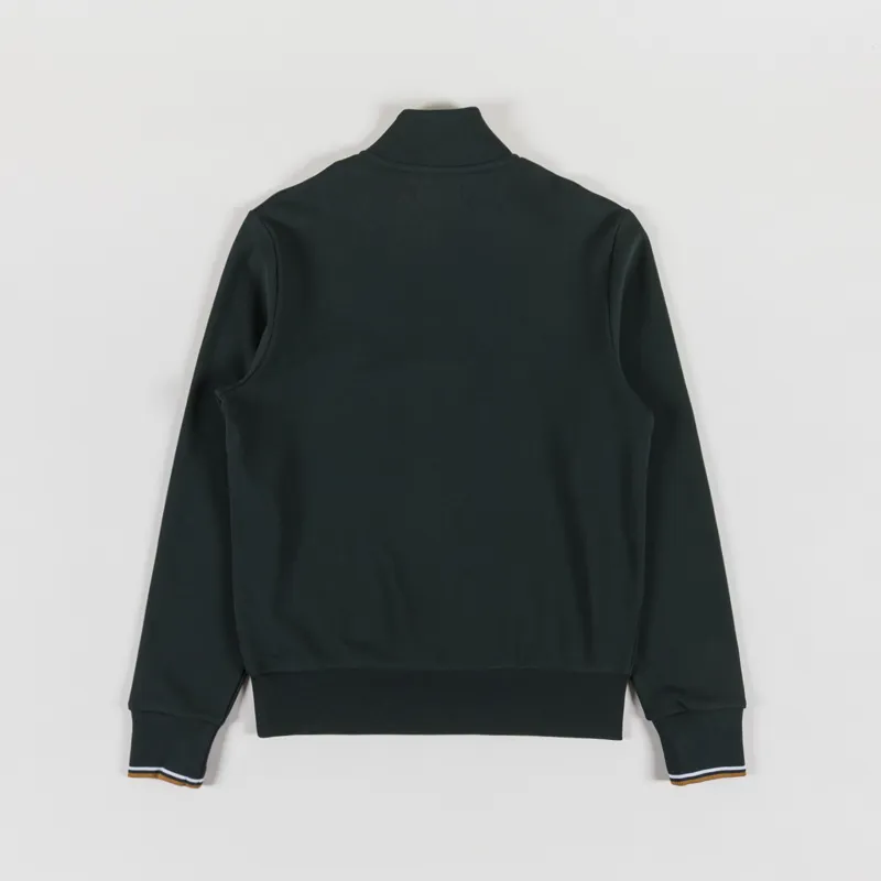 Fred Perry Half Zip Sweatshirt Night Green Dusky Blue Dark Caramel-1