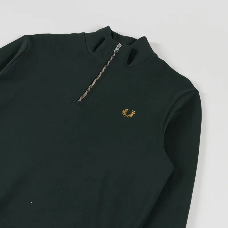 Fred Perry Half Zip Sweatshirt Night Green Dusky Blue Dark Caramel-2