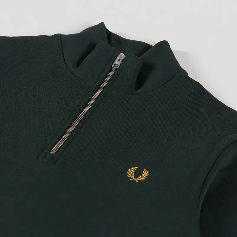 Fred Perry Half Zip Sweatshirt Night Green Dusky Blue Dark Caramel-4