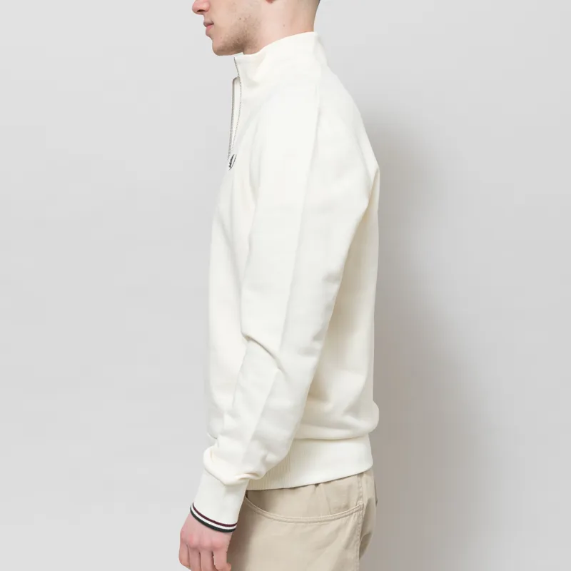 Fred Perry Half Zip Sweatshirt Ecru Oxblood Grassroots-2